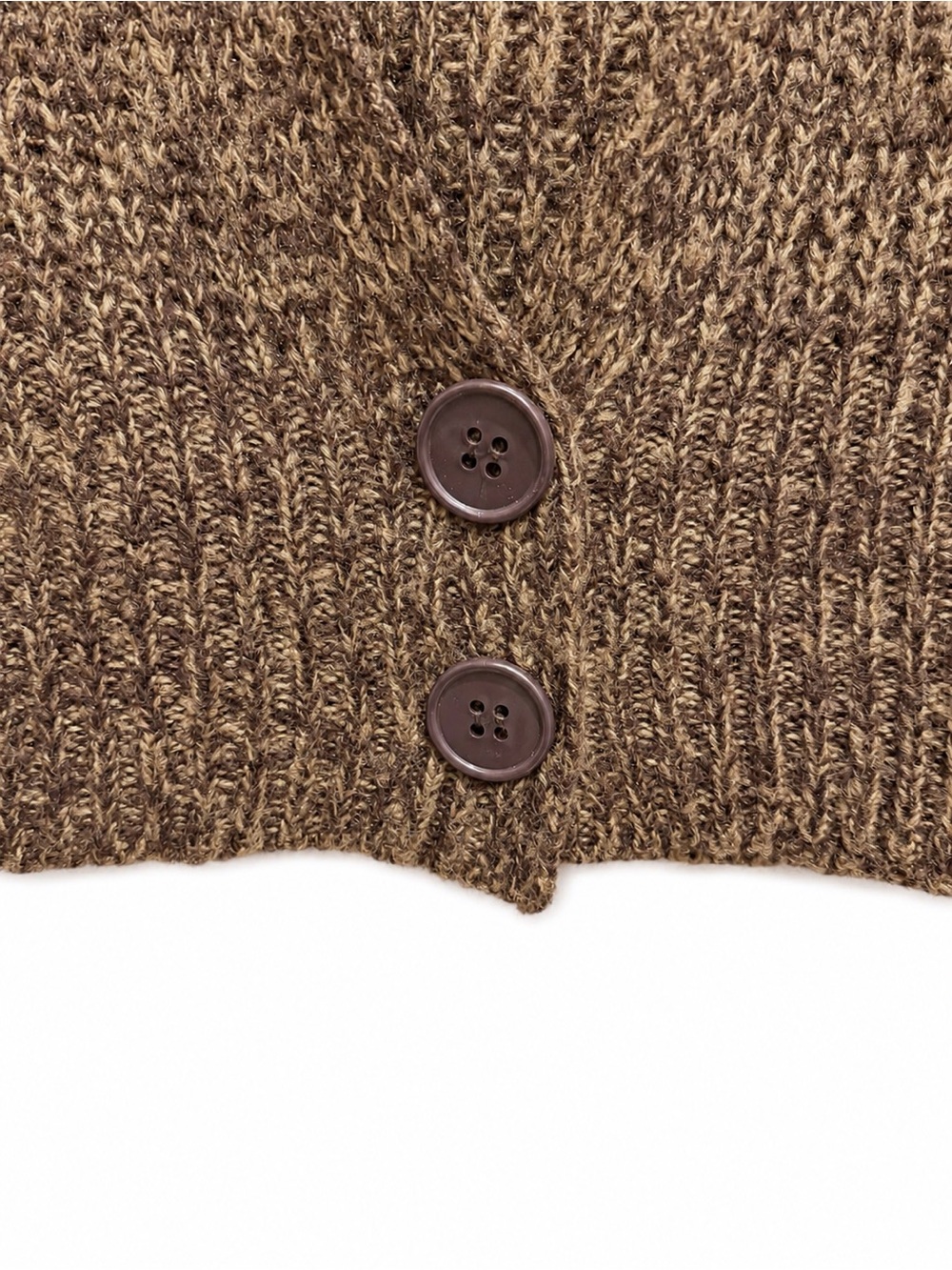 Dots Brown Marled Chunky Knit Cropped Hooded Cardigan Sweater Size L - Picture 7 of 10